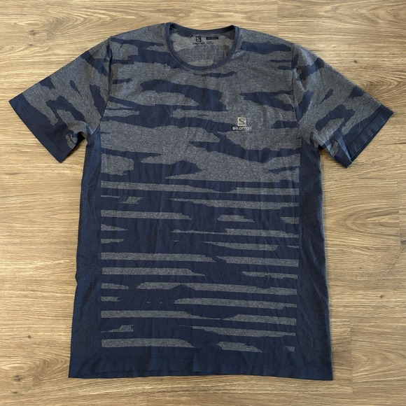 Salomon Xa Camo T-Shirt Athletic Active Gym Running Exercise Navy Size Large - Picture 1 of 6